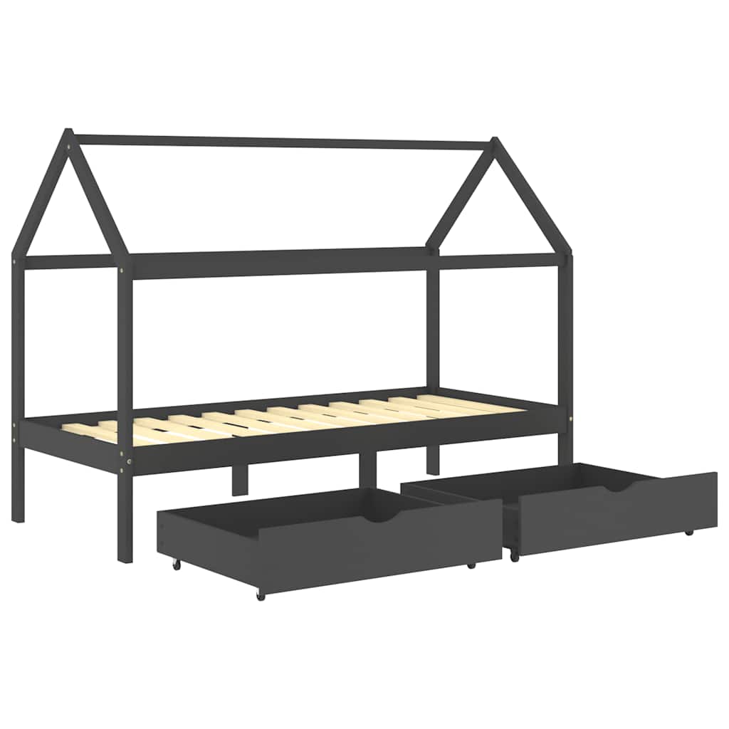 Cadre de lit d'enfant avec tiroirs Gris foncé Pin 90x200 cm - XIOS