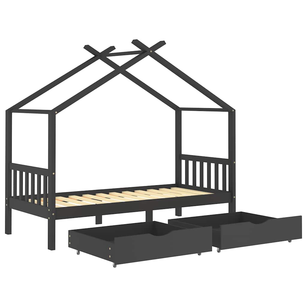 Cadre de lit d'enfant avec tiroirs Gris foncé Pin 90x200 cm - XIOS