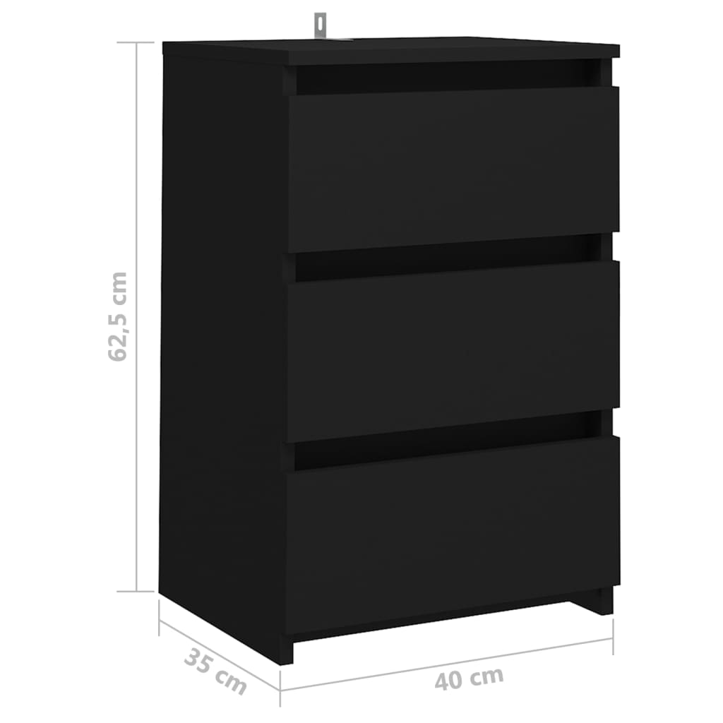 Table de chevet noir 40x35x62,5 cm bois d'ingénierie - XIOS