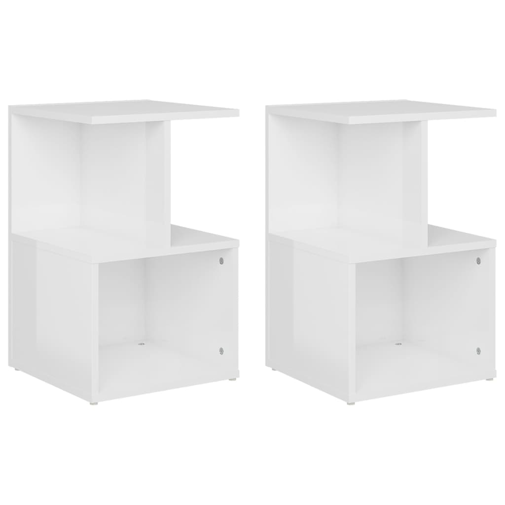Tables de chevet 2pcs Blanc brillant 35x35x55cm bois ingénierie - XIOS