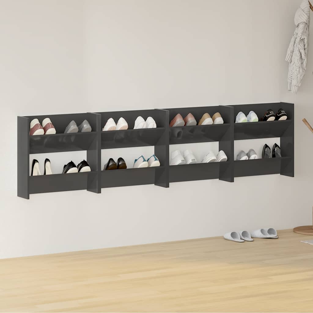 Armoires à chaussures murales 4 pcs gris brillant 60x18x60 cm - XIOS