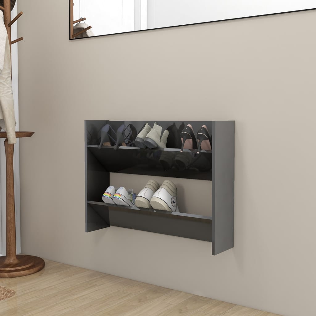 Armoire à chaussures murale gris brillant bois d'ingénierie - XIOS