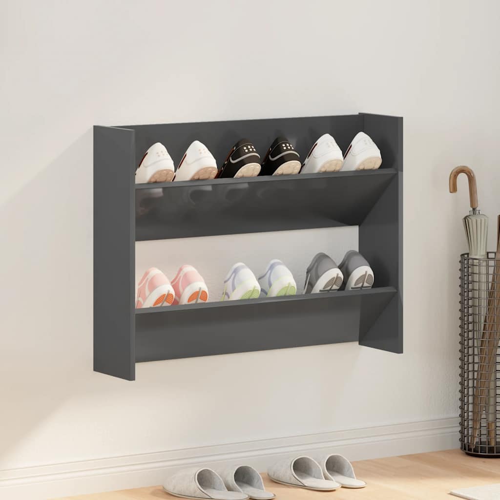 Armoire à chaussures murale gris brillant bois d'ingénierie - XIOS