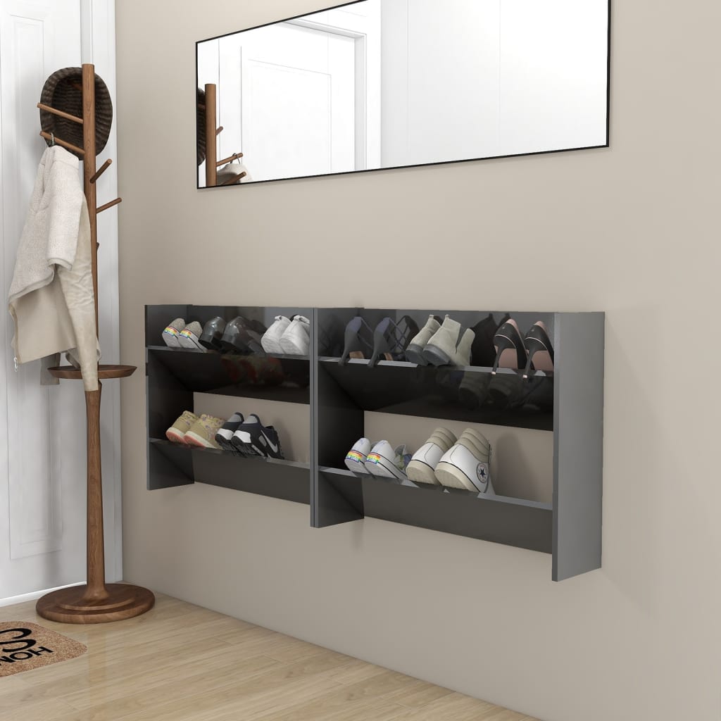 Armoires à chaussures murales 2 pcs gris brillant 80x18x60 cm - XIOS