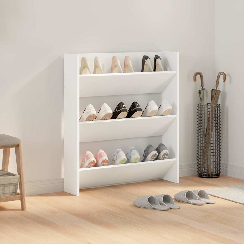 Armoire à chaussures murale blanc 80x18x90 cm bois d'ingénierie - XIOS
