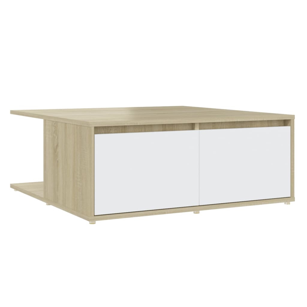 Table basse blanc et chêne sonoma 80x80x31 cm bois d'ingénierie - XIOS
