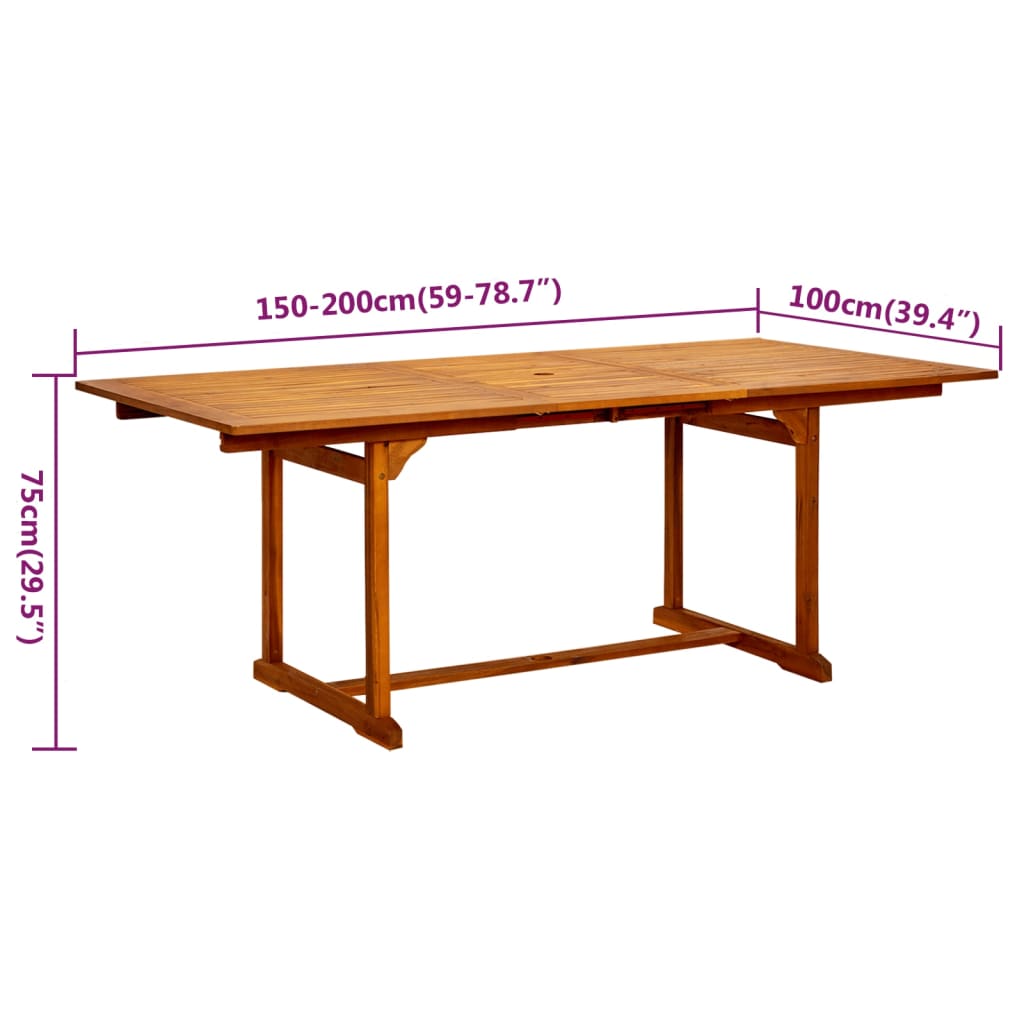 Ensemble à manger de jardin 5 pcs Bois d'acacia massif 150-200 cm
