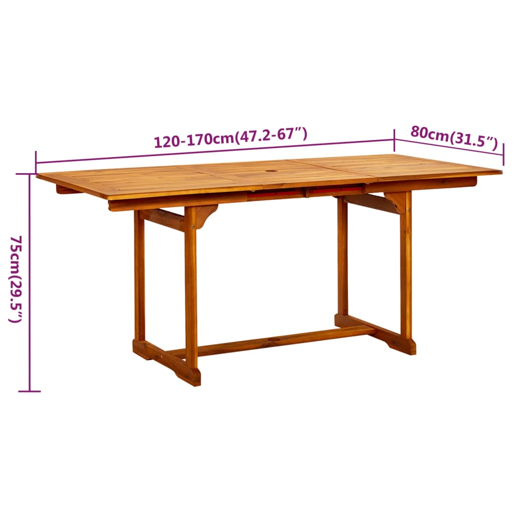 Ensemble à manger de jardin 5 pcs Bois d'acacia massif 120-170 cm