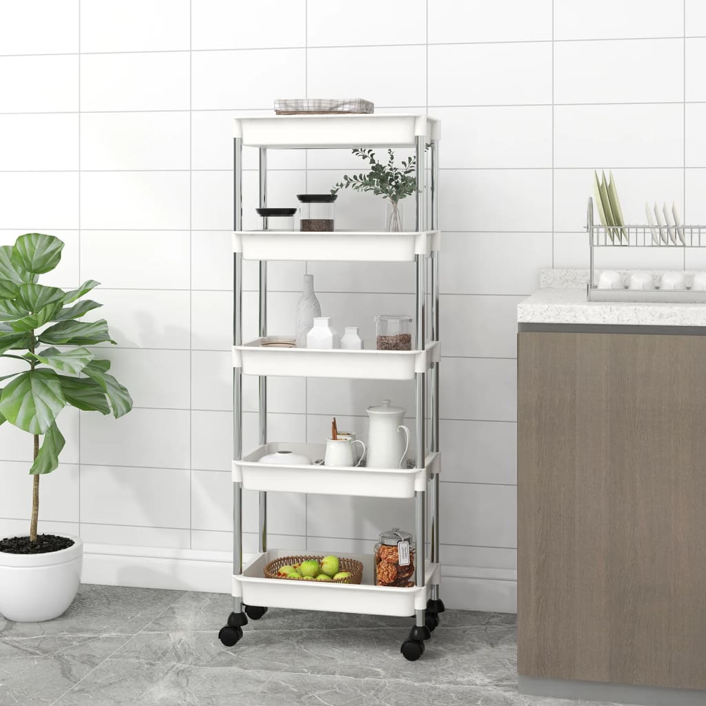Chariot de cuisine 5 niveaux Blanc 42x29x128 cm Fer et ABS - XIOS