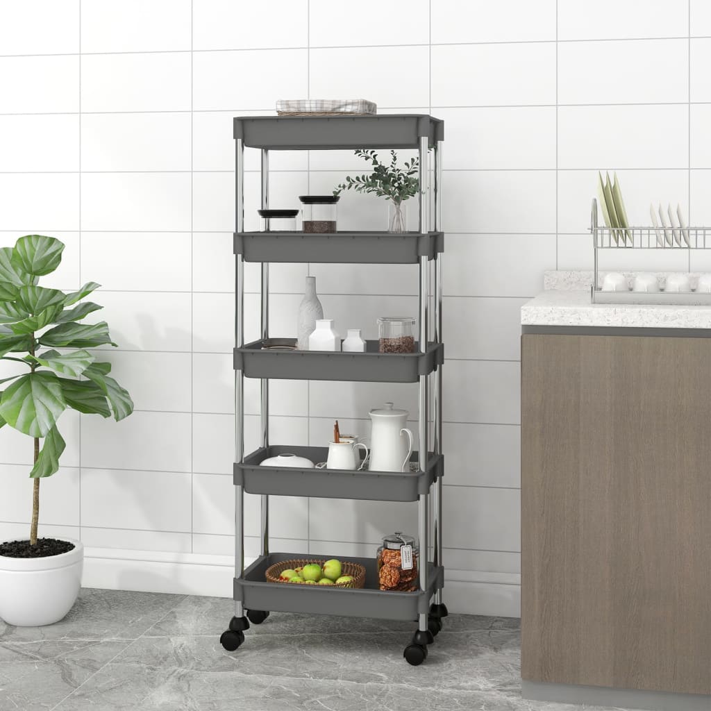 Chariot de cuisine 5 niveaux Gris 42x29x128 cm Fer et ABS - XIOS