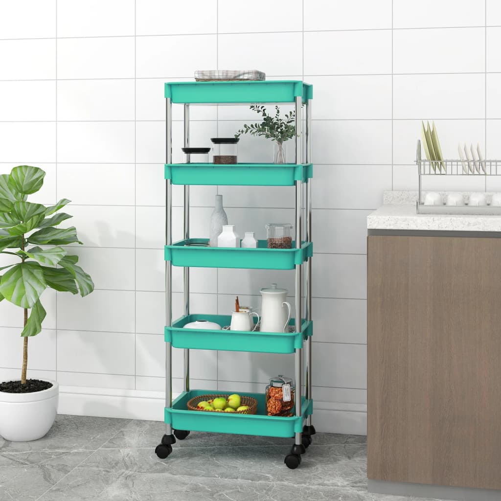 Chariot de cuisine 5 niveaux Turquoise 42x29x128 cm Fer et ABS - XIOS