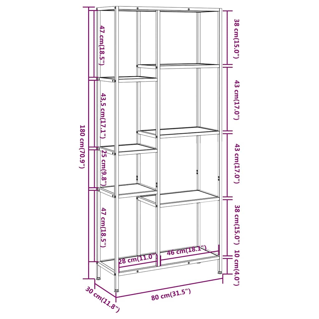 Étagère à livres 80x30x180 cm Acier et bois d'ingénierie - XIOS