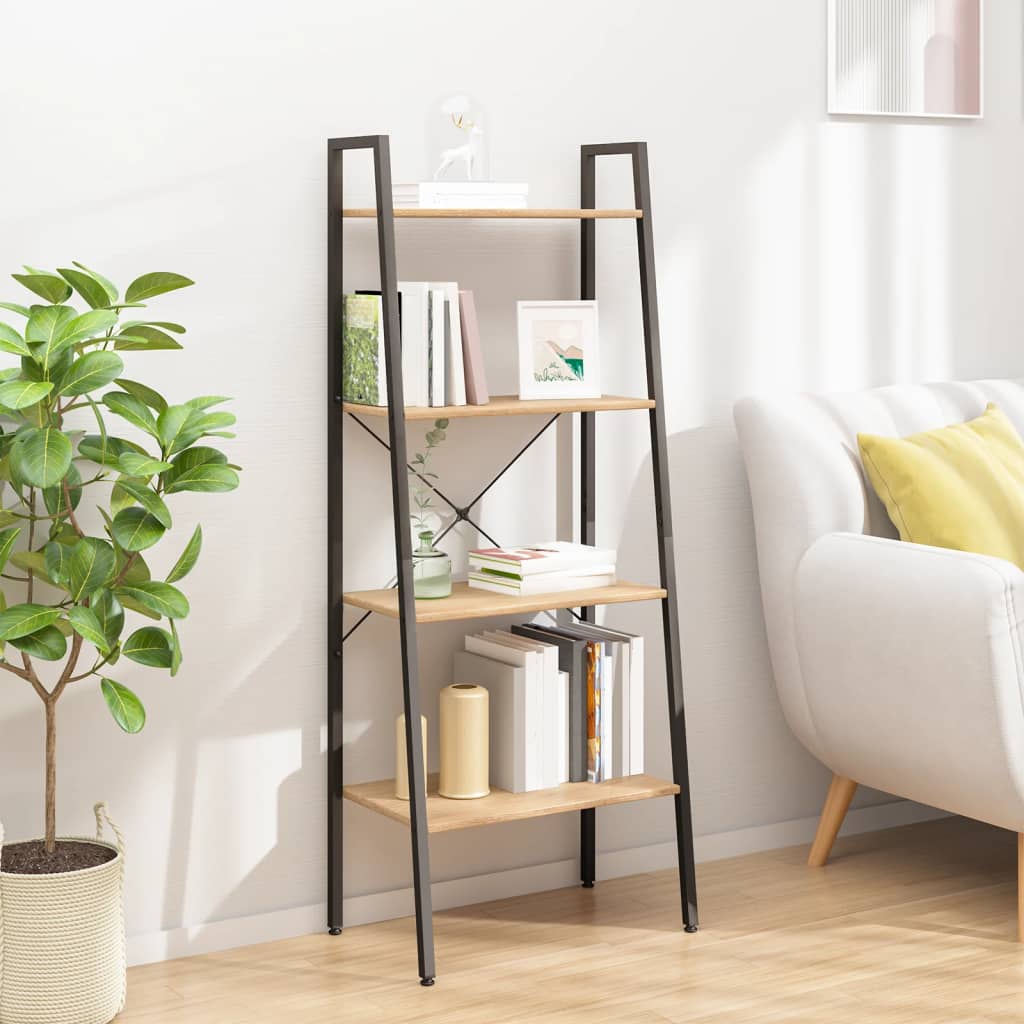 Étagère sur pied 4 niveaux Marron clair et noir 56x35x140 cm - XIOS