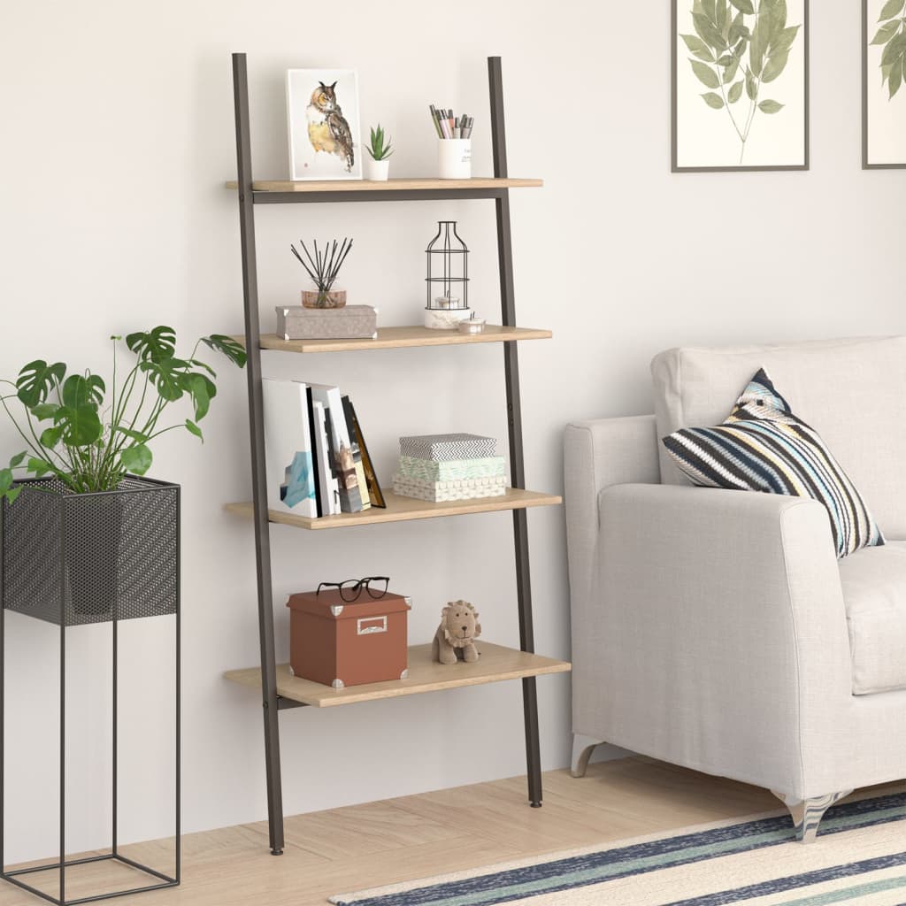 Étagère inclinée à 4 niveaux Marron clair et noir 64x34x150,5cm - XIOS