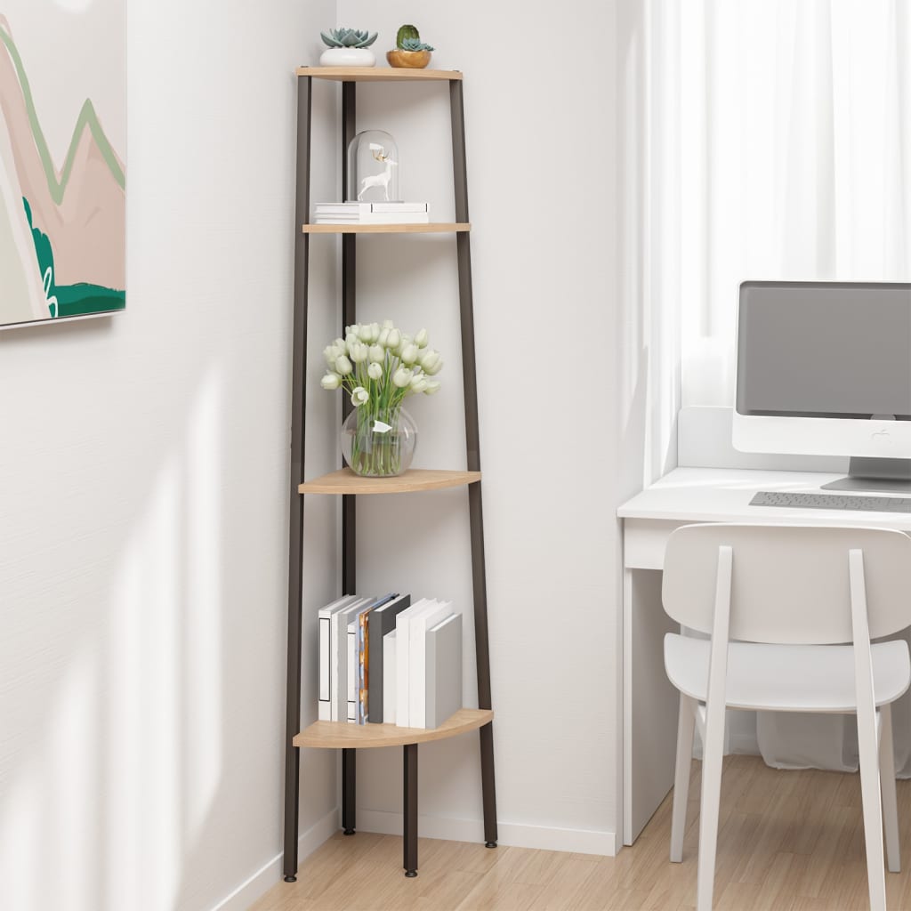 Étagère d'angle 4 niveaux Marron clair et noir 45,5x31,5x150 cm - XIOS