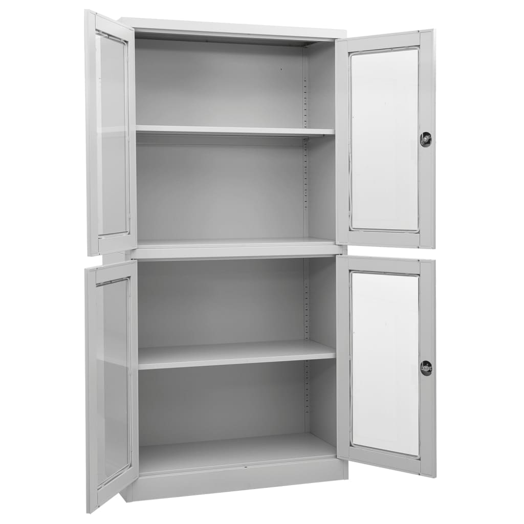 Armoire de bureau Gris clair 90x40x180 cm Acier et verre trempé - XIOS