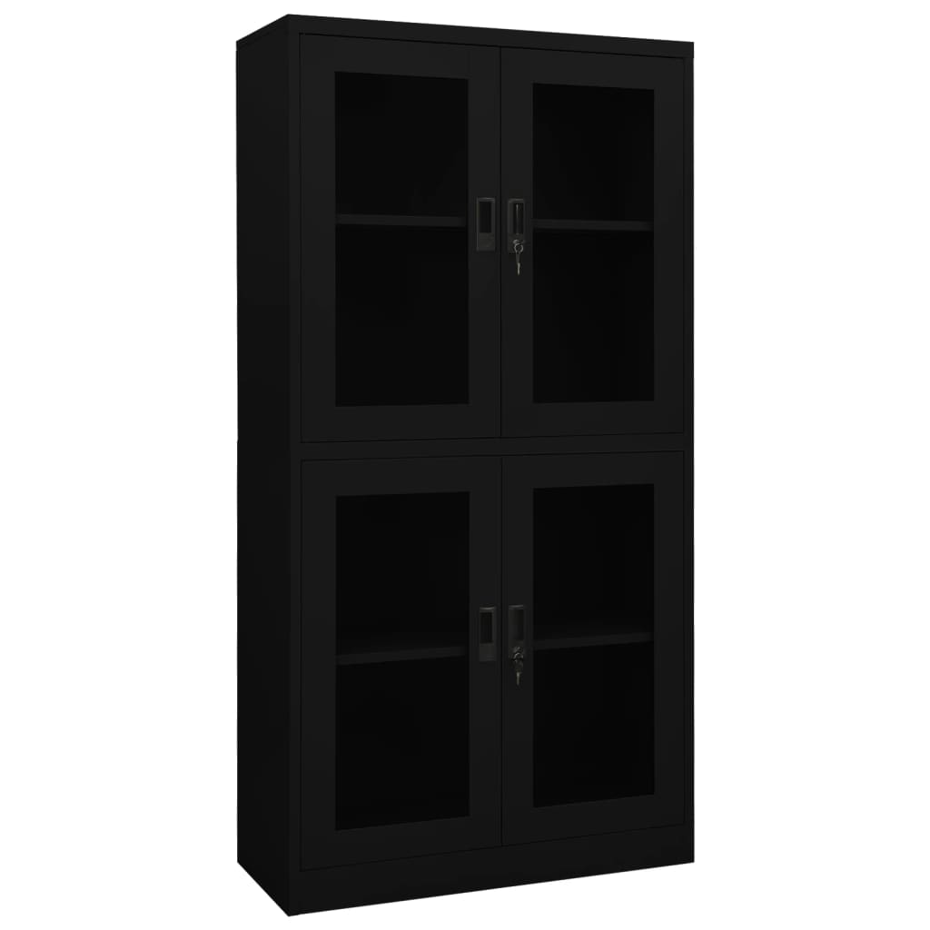 Armoire de bureau Noir 90x40x180 cm Acier et verre trempé - XIOS