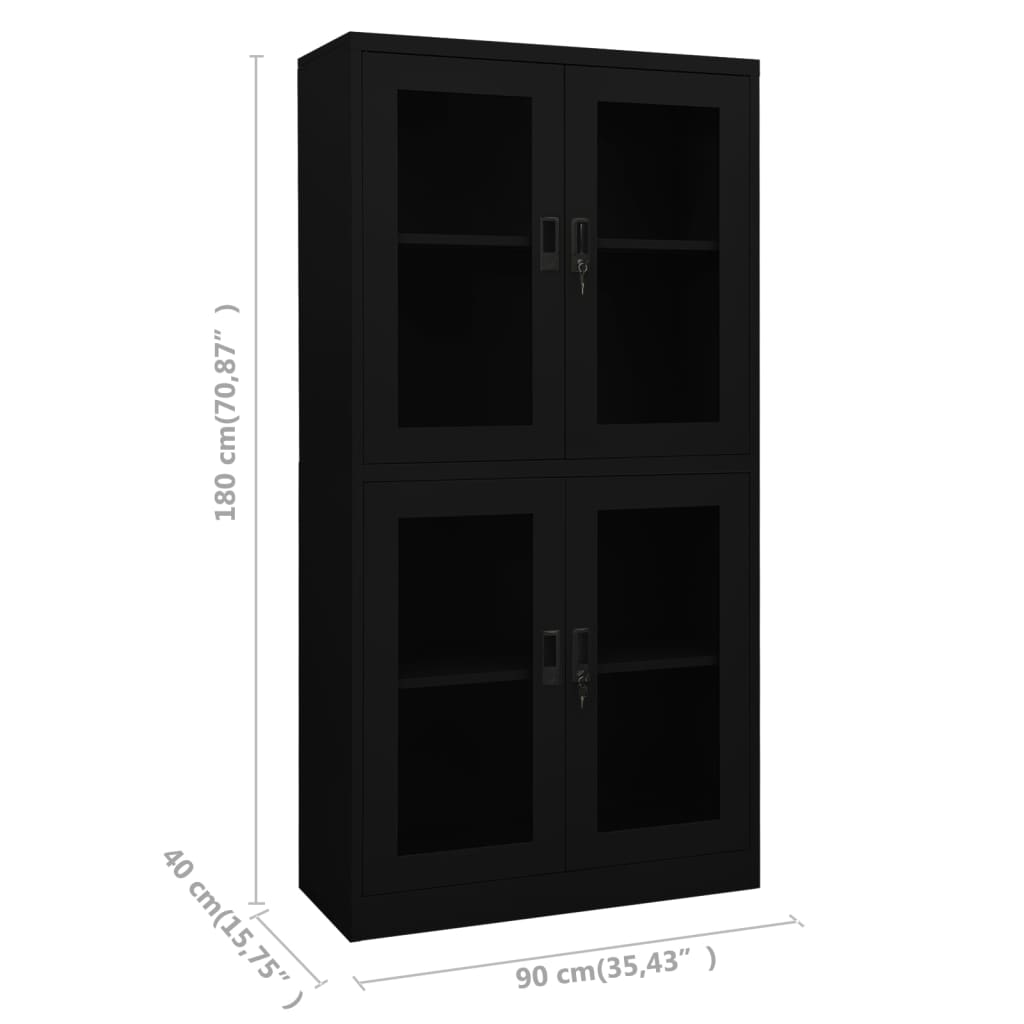 Armoire de bureau Noir 90x40x180 cm Acier et verre trempé - XIOS