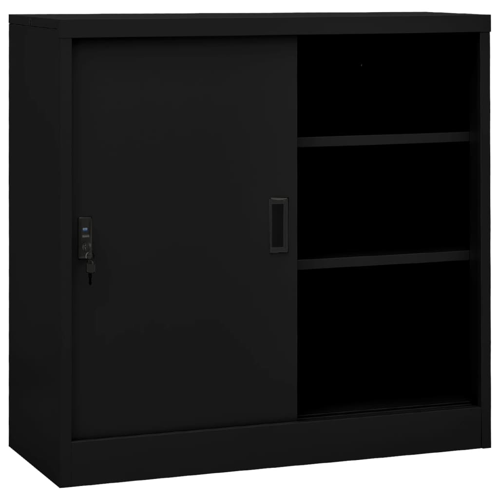 Armoire de bureau avec porte coulissante Noir 90x40x90 cm Acier - XIOS