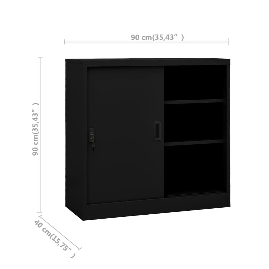 Armoire de bureau avec porte coulissante Noir 90x40x90 cm Acier - XIOS