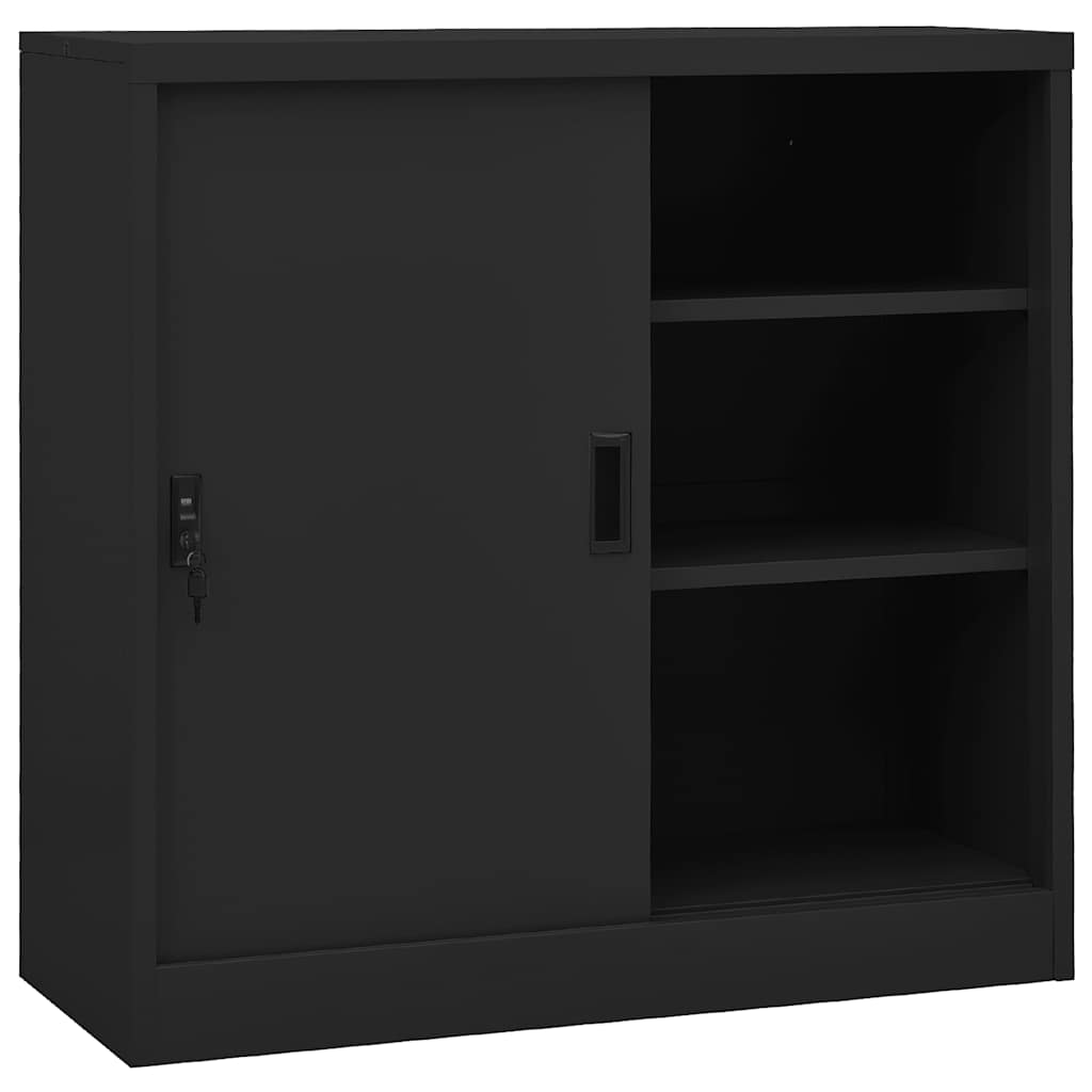 Armoire de bureau porte coulissante Anthracite 90x40x90cm Acier - XIOS