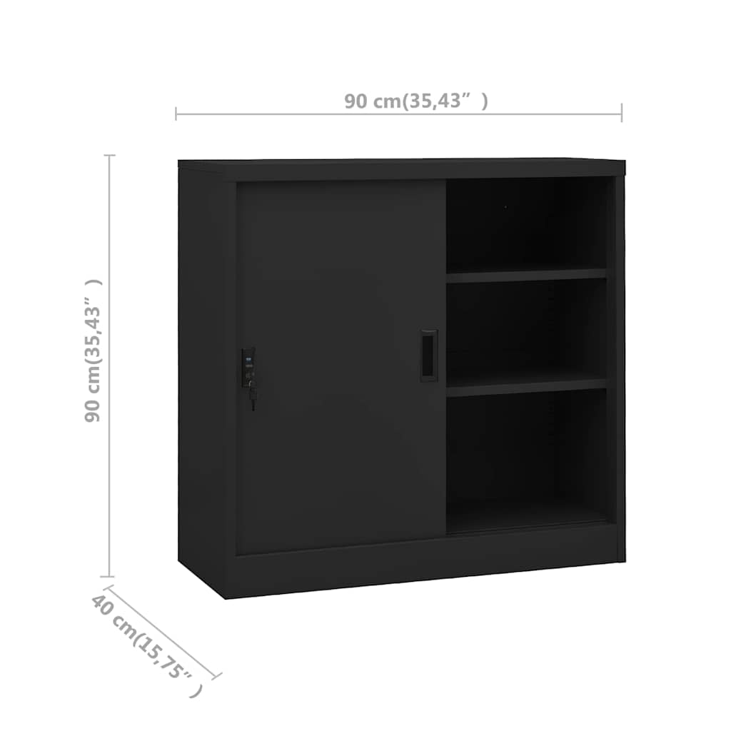 Armoire de bureau porte coulissante Anthracite 90x40x90cm Acier - XIOS