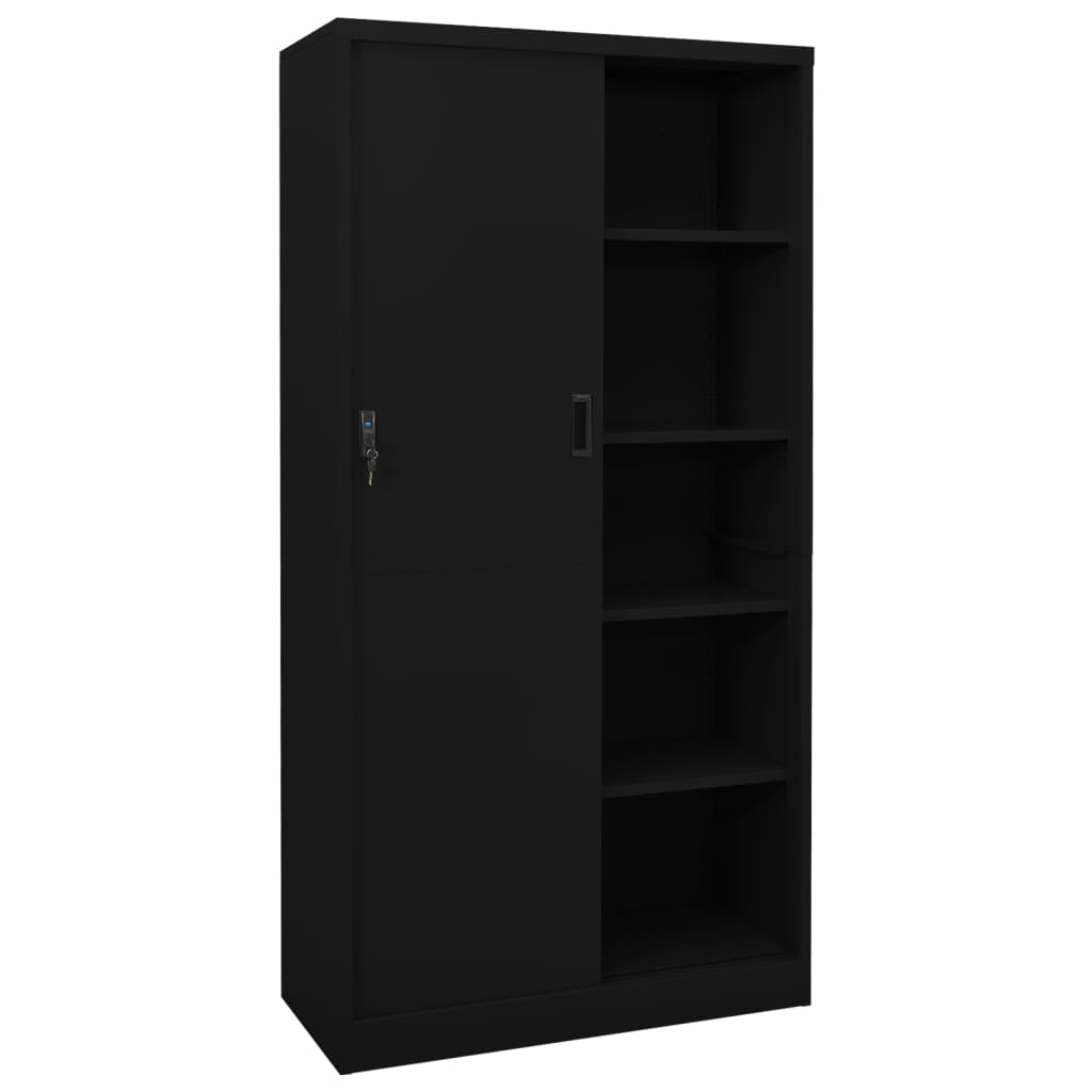 Armoire de bureau avec porte coulissante Noir 90x40x180cm Acier - XIOS