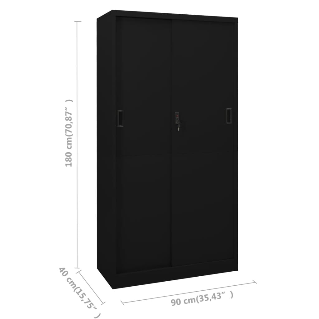 Armoire de bureau avec porte coulissante Noir 90x40x180cm Acier - XIOS