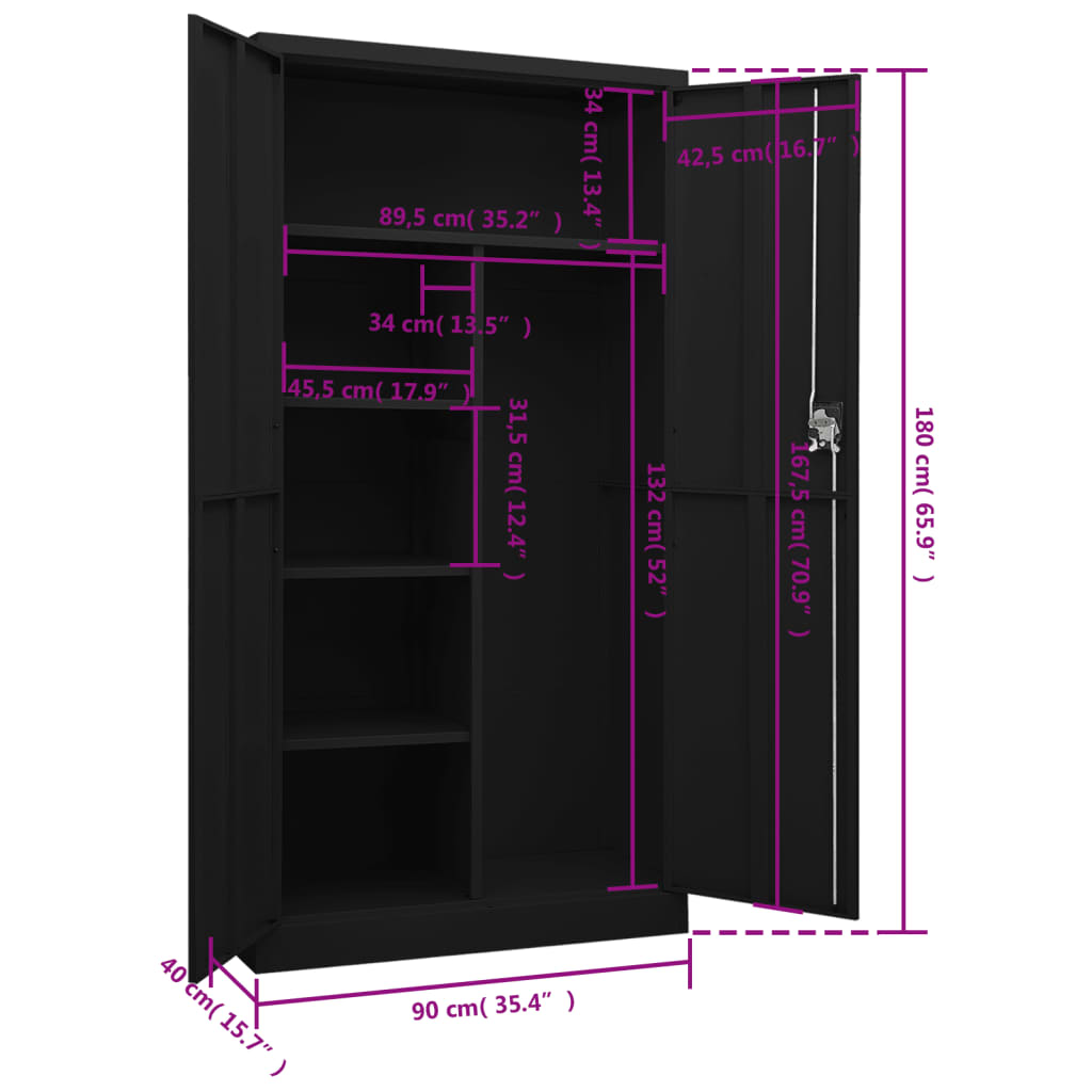 Armoire à casiers Noir 90x40x180 cm Acier - XIOS