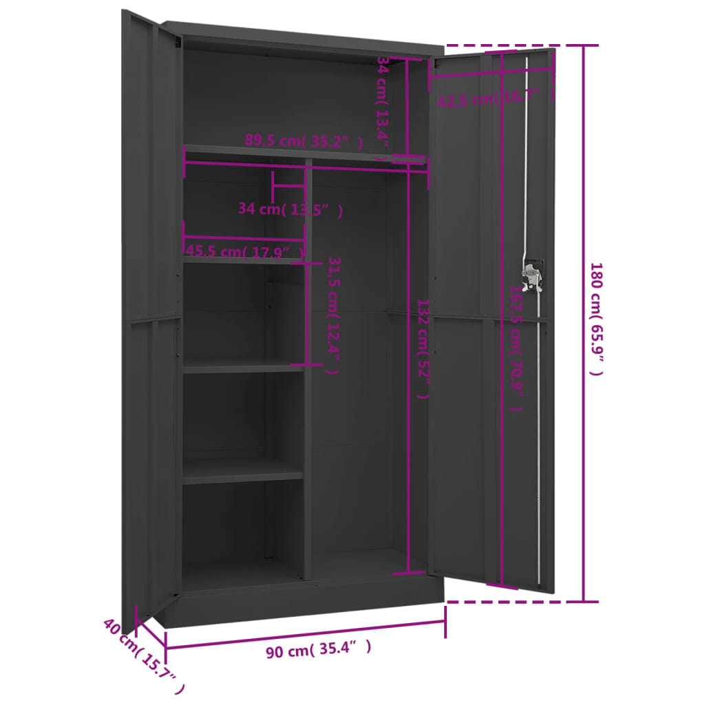 Armoire à casiers Anthracite 90x40x180 cm Acier - XIOS