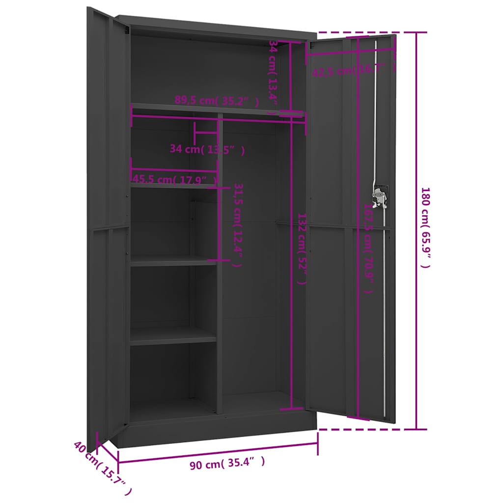 Armoire à casiers Anthracite 90x40x180 cm Acier