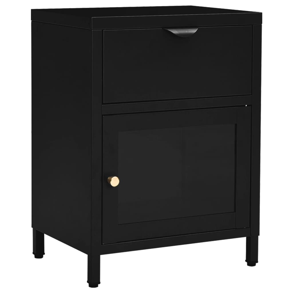 Table de chevet Noir 40x30x54,5 cm Acier et verre - XIOS