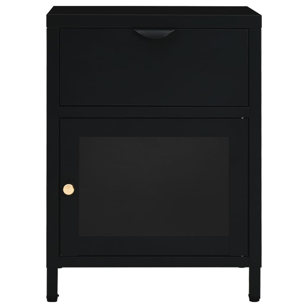 Table de chevet Noir 40x30x54,5 cm Acier et verre - XIOS
