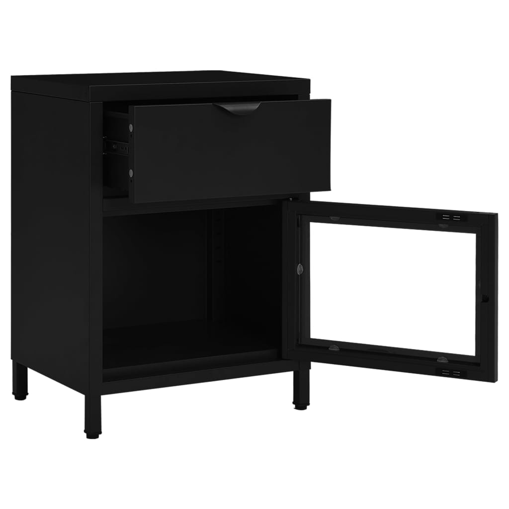 Table de chevet Noir 40x30x54,5 cm Acier et verre - XIOS
