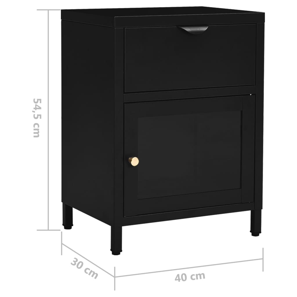 Table de chevet Noir 40x30x54,5 cm Acier et verre - XIOS
