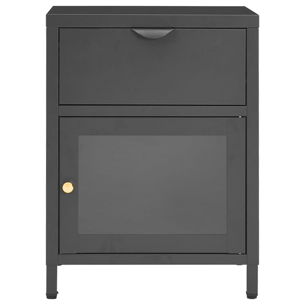 Table de chevet Anthracite 40x30x54,5 cm Acier et verre - XIOS