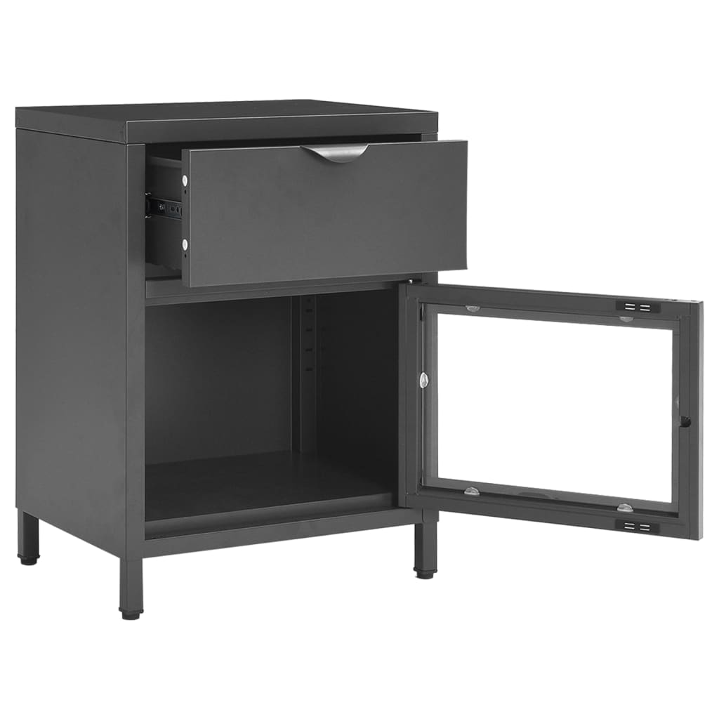 Table de chevet Anthracite 40x30x54,5 cm Acier et verre - XIOS