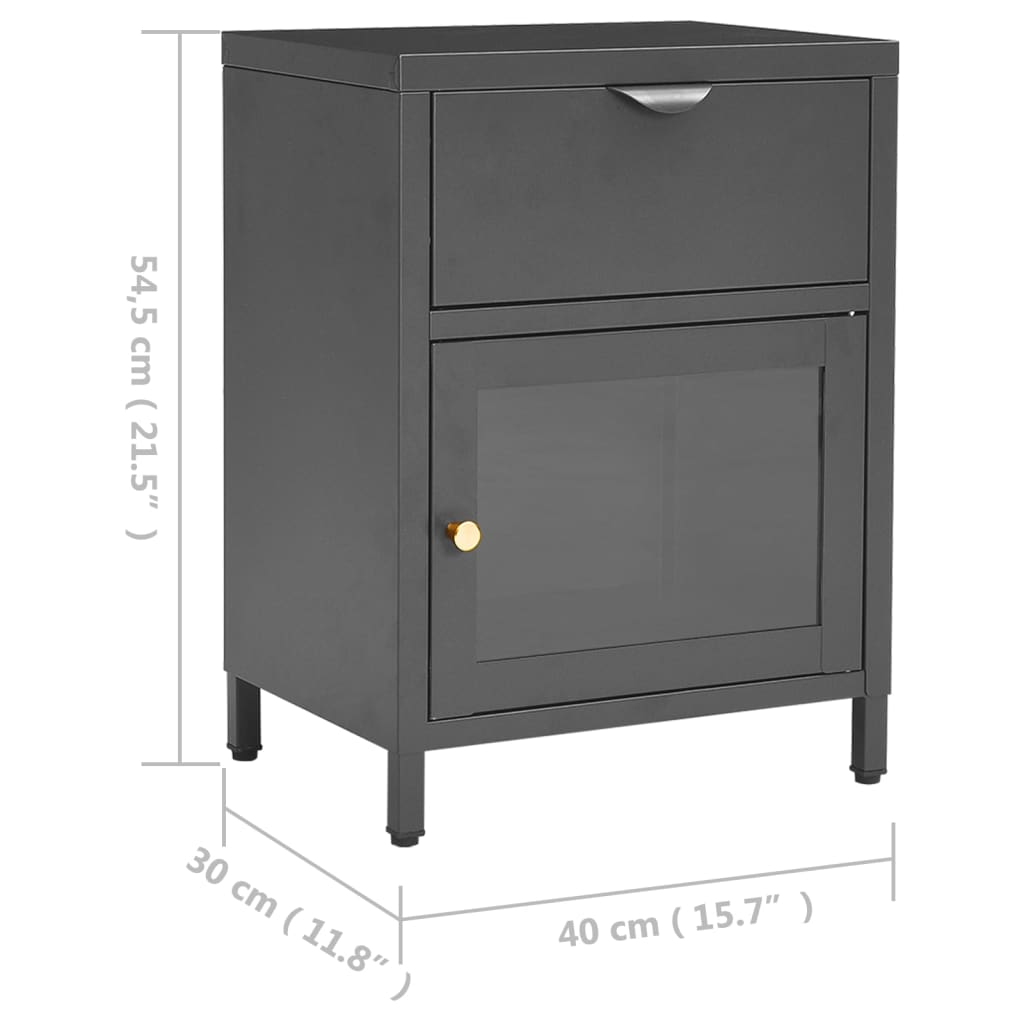 Table de chevet Anthracite 40x30x54,5 cm Acier et verre - XIOS
