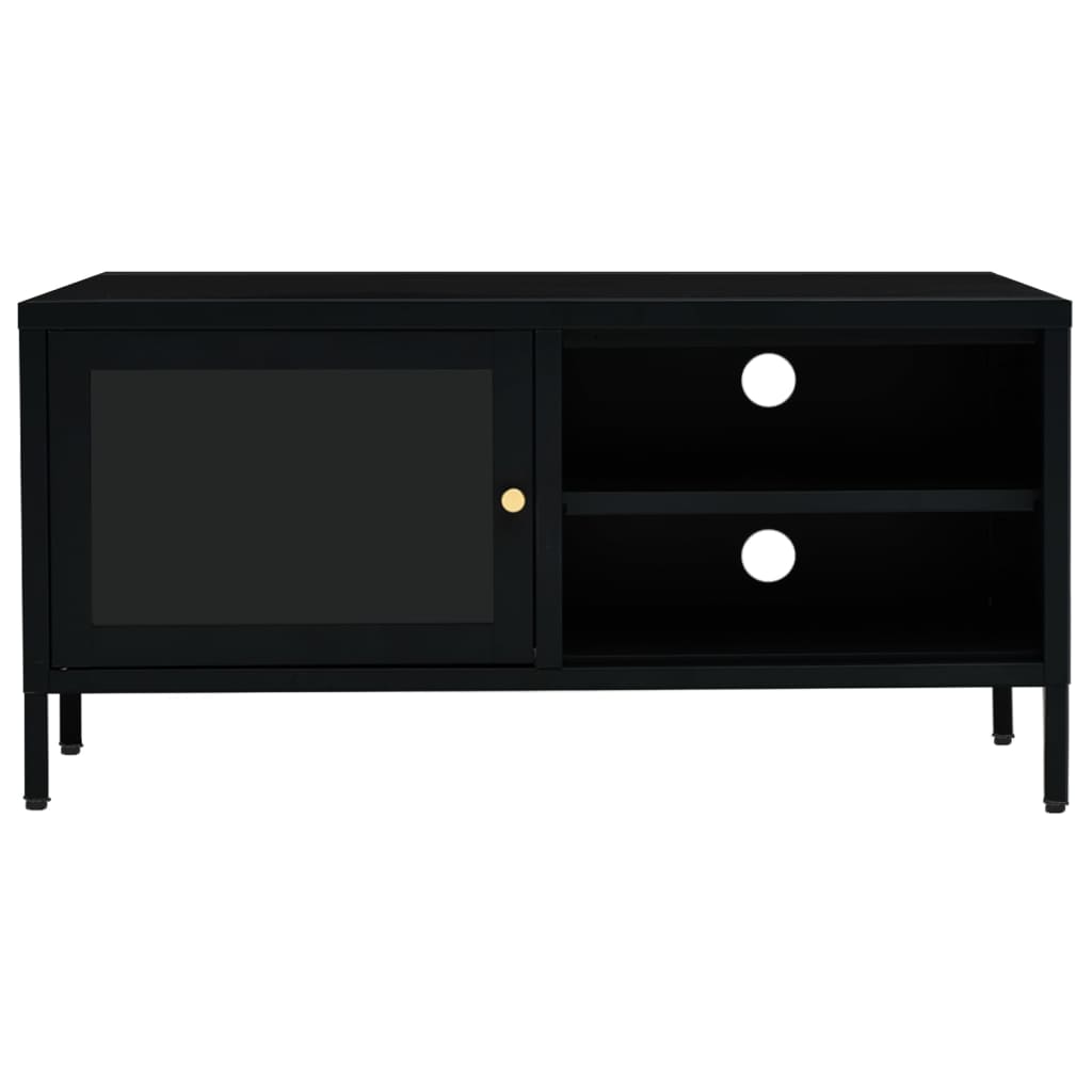 Meuble TV Noir 90x30x44 cm Acier et verre - XIOS
