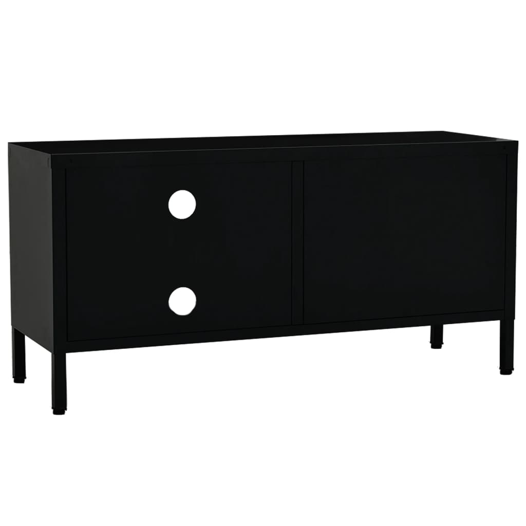 Meuble TV Noir 90x30x44 cm Acier et verre - XIOS
