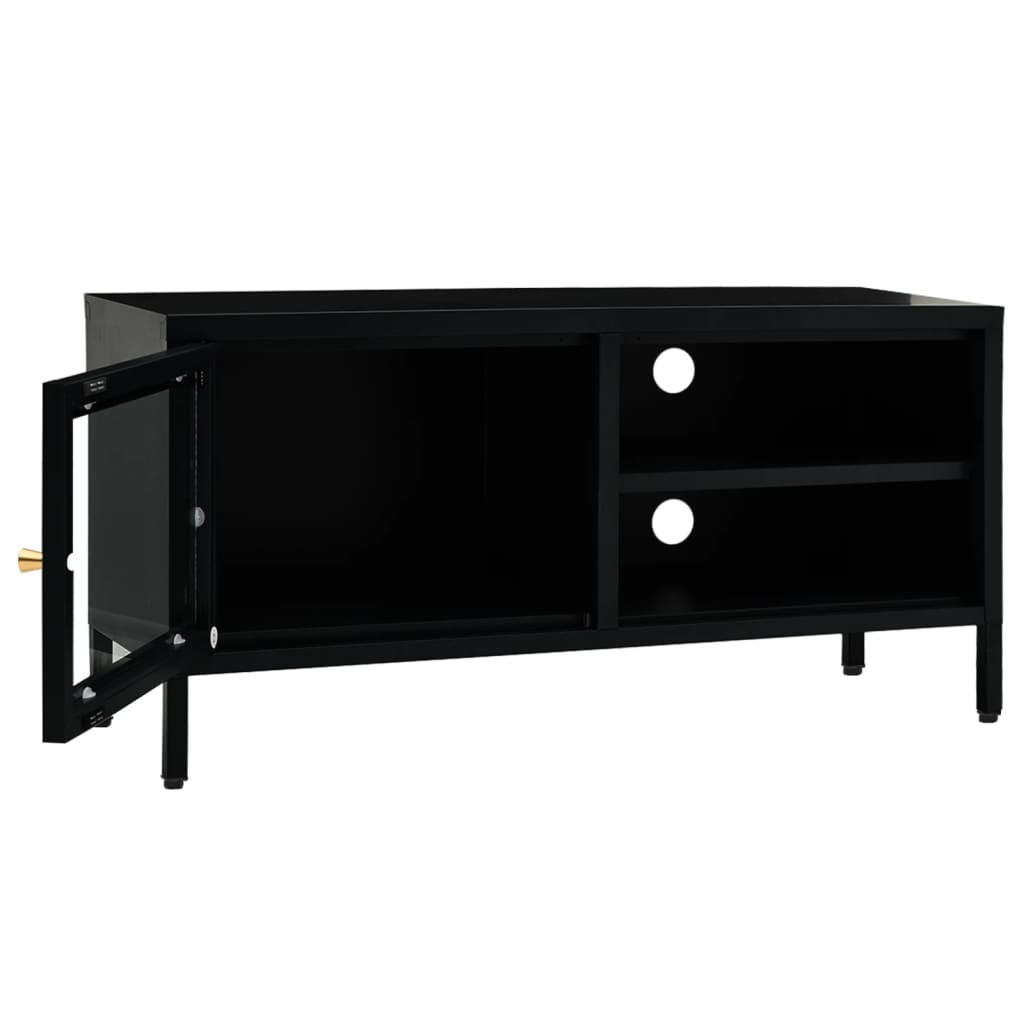 Meuble TV Noir 90x30x44 cm Acier et verre - XIOS