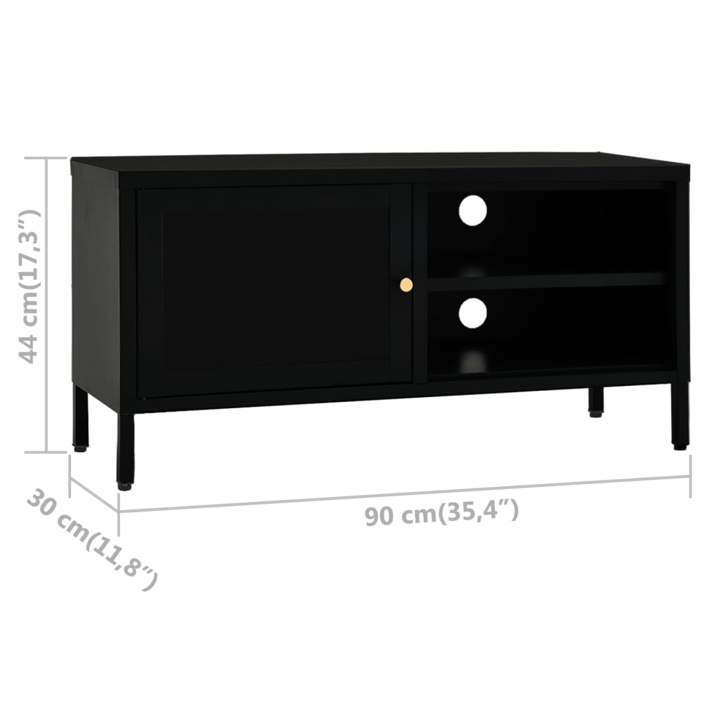 Meuble TV Noir 90x30x44 cm Acier et verre - XIOS