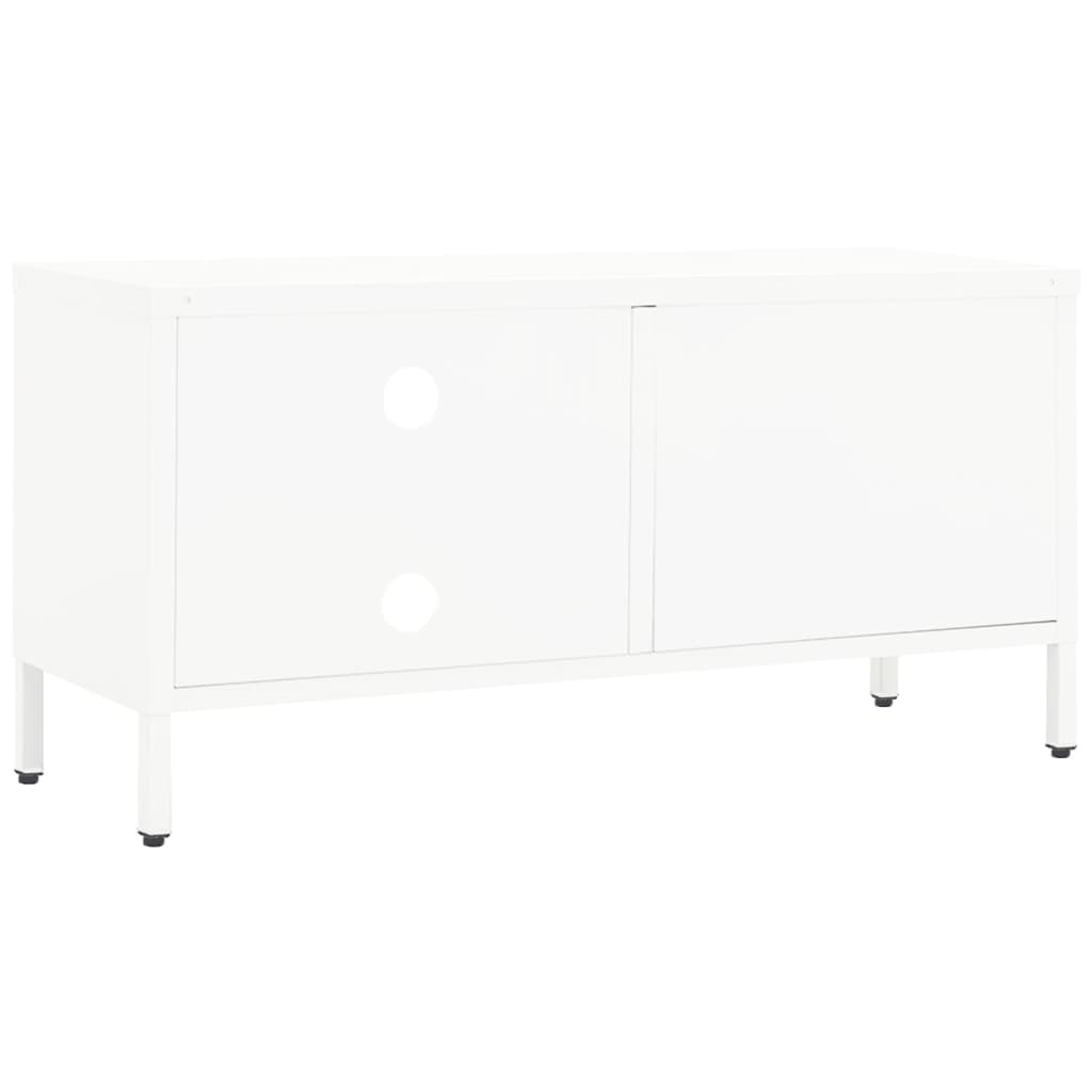 Meuble TV Blanc 90x30x44 cm Acier et verre - XIOS