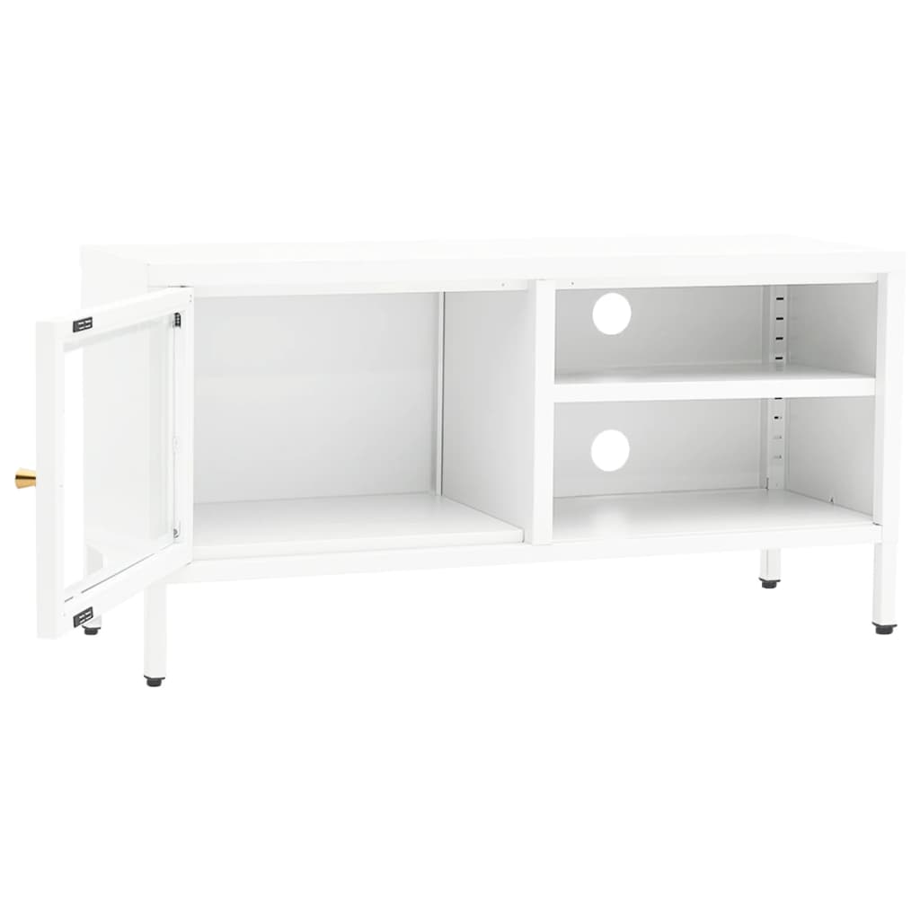 Meuble TV Blanc 90x30x44 cm Acier et verre - XIOS