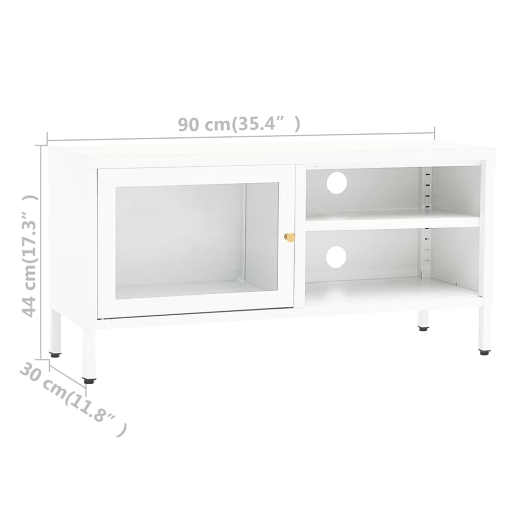 Meuble TV Blanc 90x30x44 cm Acier et verre - XIOS