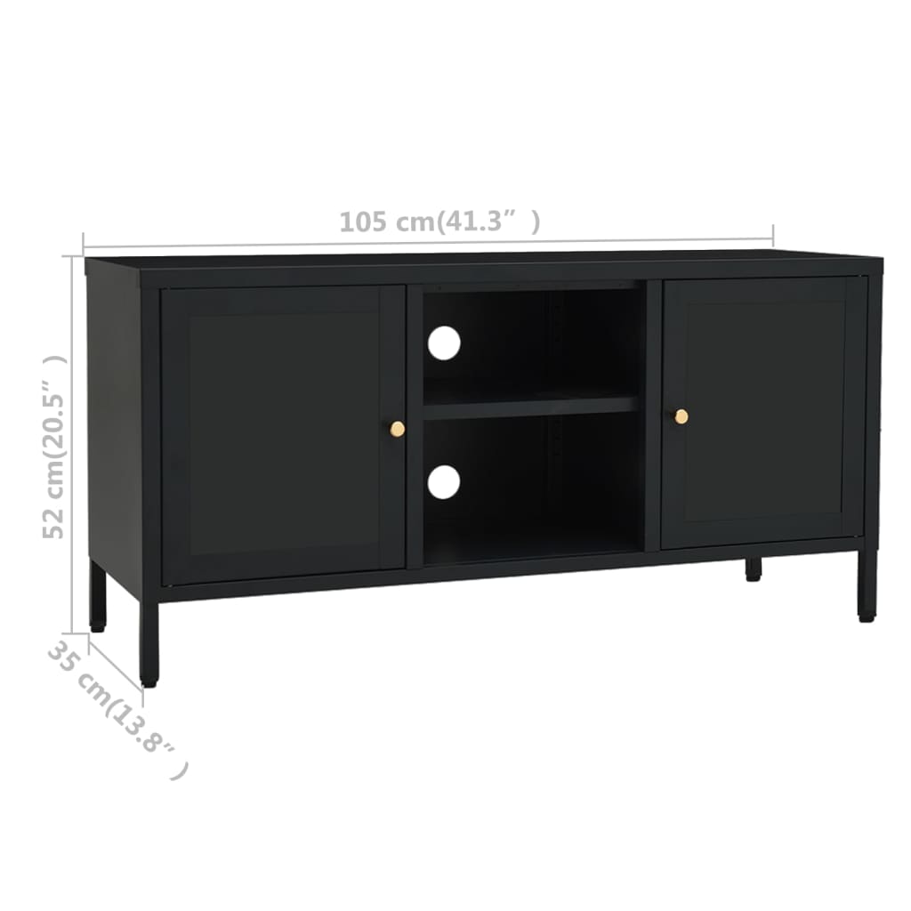Meuble TV Noir 105x35x52 cm Acier et verre - XIOS