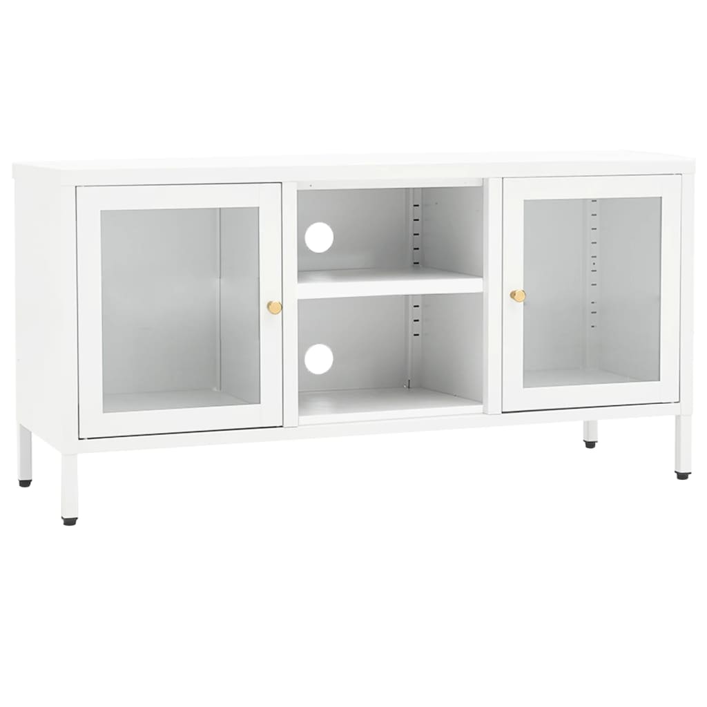Meuble TV Blanc 105x35x52 cm Acier et verre - XIOS