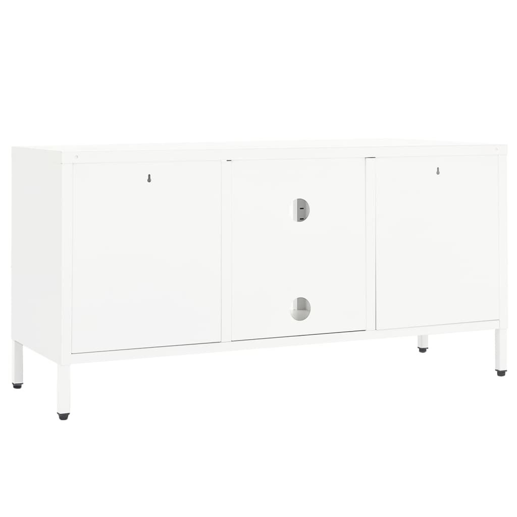 Meuble TV Blanc 105x35x52 cm Acier et verre - XIOS