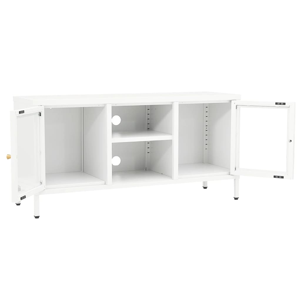 Meuble TV Blanc 105x35x52 cm Acier et verre - XIOS