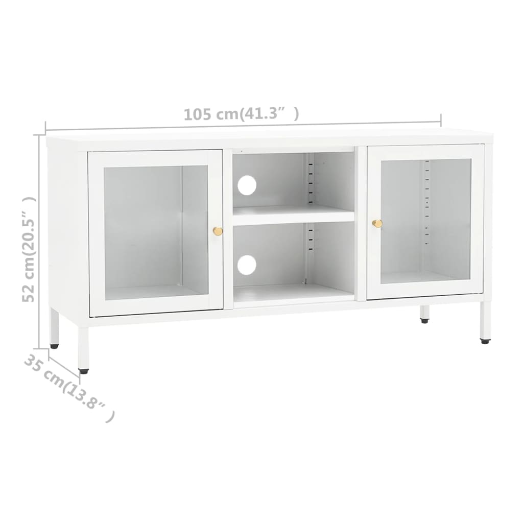 Meuble TV Blanc 105x35x52 cm Acier et verre - XIOS